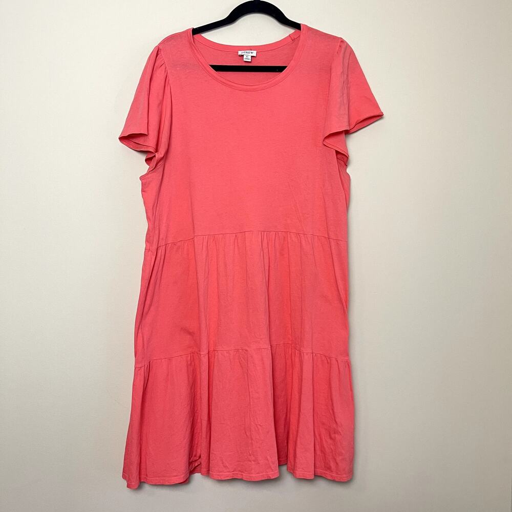 J.Crew Tiered Knit Seaside Coral Cotton Beach Mini‎ Dress Women's Sz XL